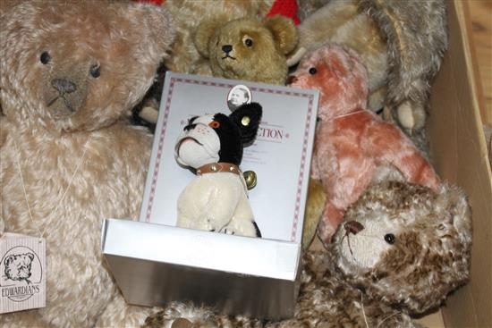 A Steiff Hello 2000 Goodbye 1999 twin bear set, with original numbered box, four other Steiff bears and modern teddy bears and soft t